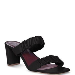 Staud Frankie Black Leather Ruched Mule Slides Sz 42/US